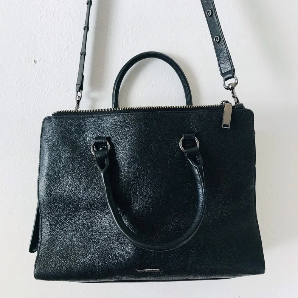 rebecca minkoff black leather jamie satchel /crossbody purse